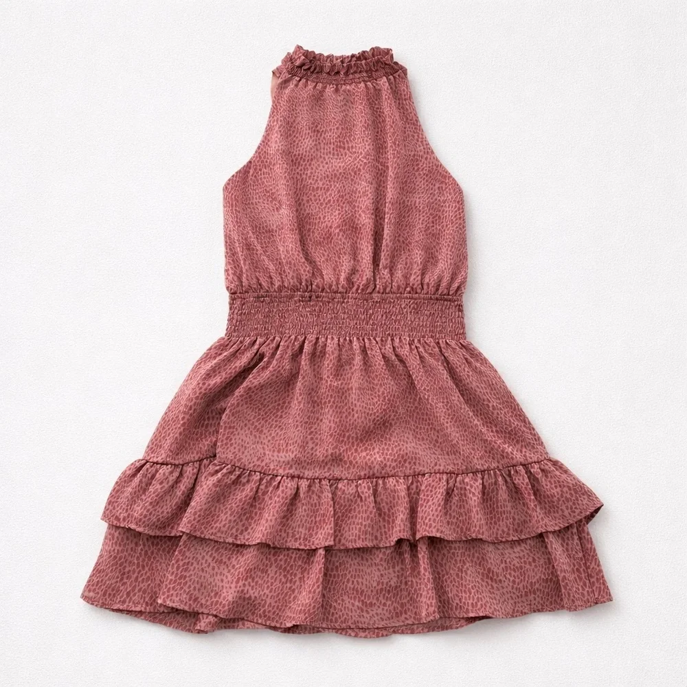 NWT Mini Halter Summer Party Dress Dusty Rose Pink Leopard XL 286 - Picture 2 of 7